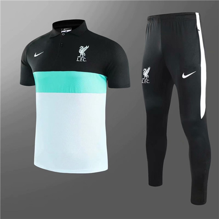 Kit Maglia Polo FC Liverpool Pantaloni Bianca/Nero 2020/2021 Online