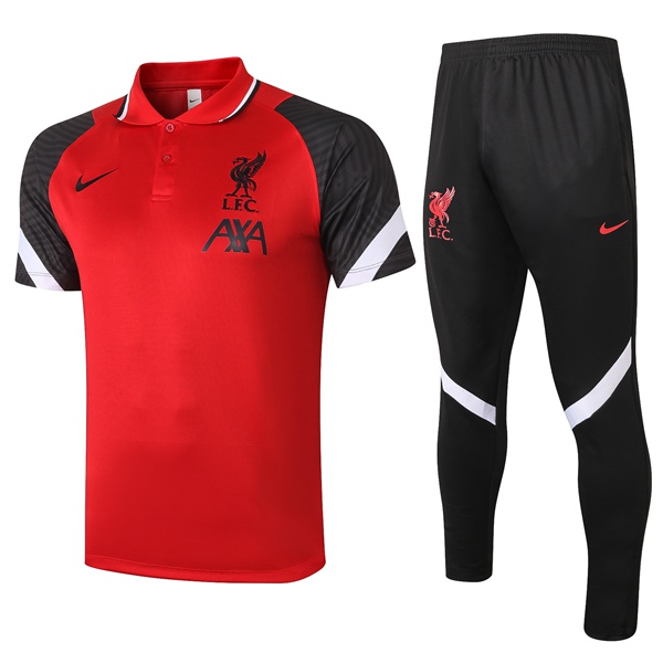 Nuova Kit Maglia Polo FC Liverpool + Pantaloni Rosso/Nero 2020/2021