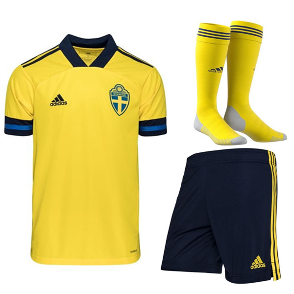 Kit Maglia Calcio Svezia Prima (Pantaloncini+Calzettoni) UEFA Euro 2020