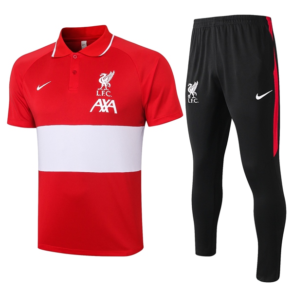 Nuova Kit Maglia Polo FC Liverpool + Pantaloni Bianco/Rosso 2020/2021
