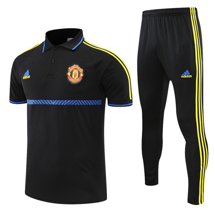 Kit Maglia Polo Manchester United + Pantaloni Blu/Nero/Giallo 2021/2022