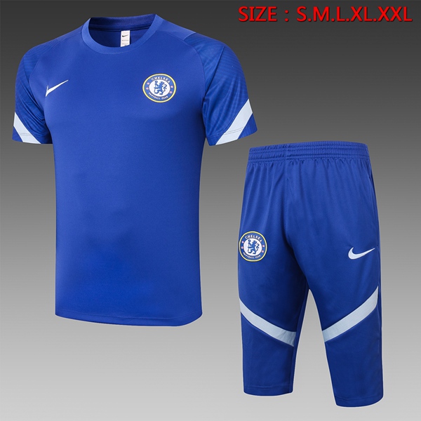 Nuova Kit T Shirt Allenamento FC Chelsea + Pantaloni 3/4 Blu 2020/2021