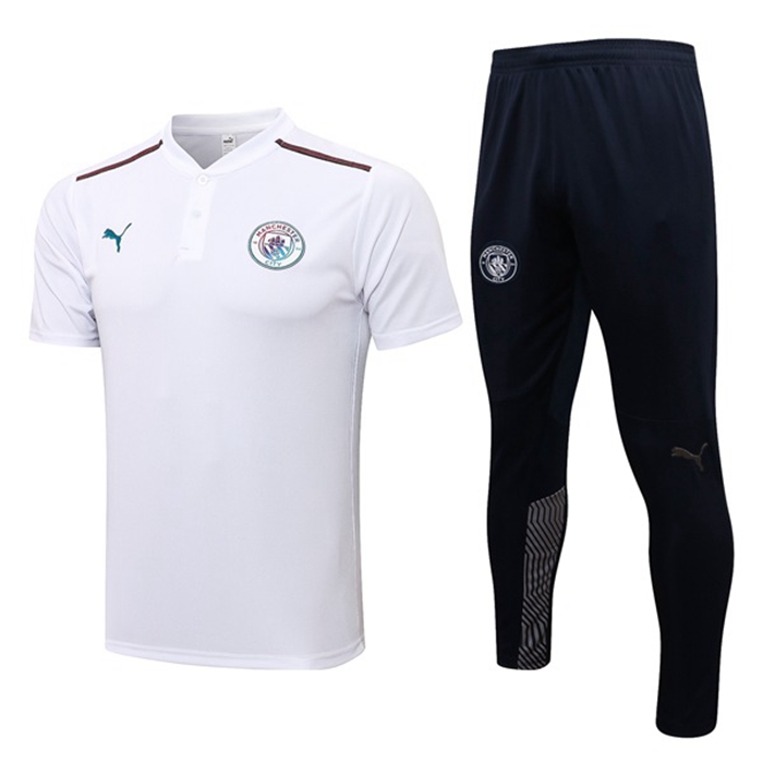 Kit Maglia Polo Manchester City + Pantaloni Bianca 2021/2022