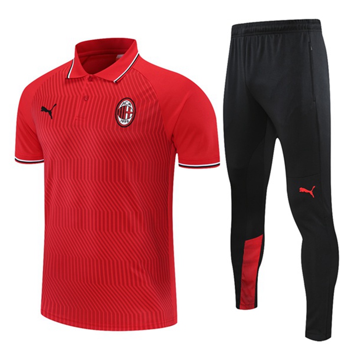 Kit Maglia Polo AC Milan + Pantaloni Rosso 2021/2022 -01