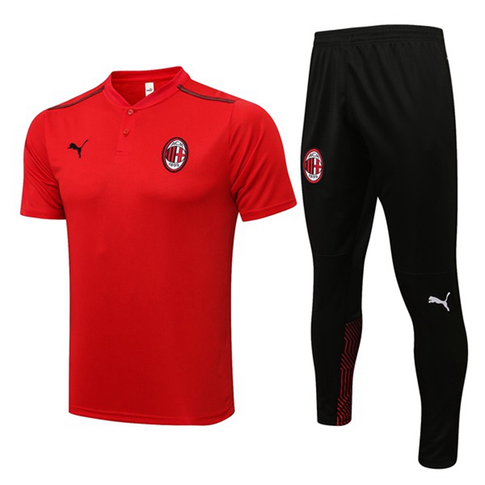 Kit Maglia Polo AC Milan + Pantaloni Rosso/Nero 2021/2022