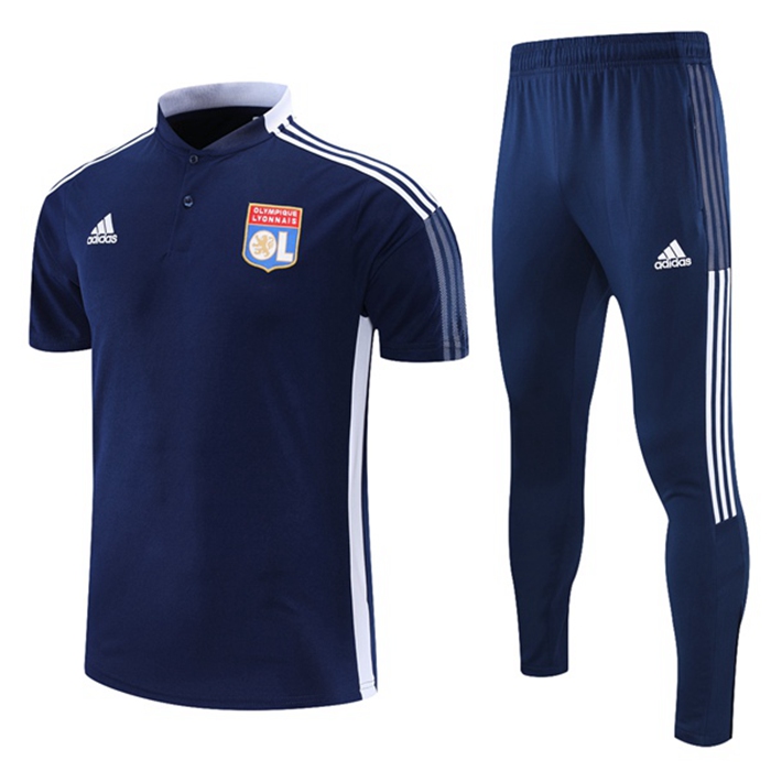 Kit Maglia Polo Lyon OL + Pantaloni Blu Navy/Bianca 2021/2022