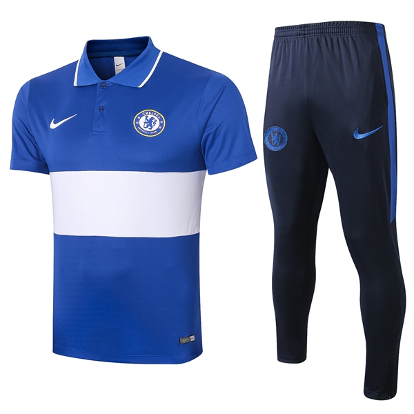 Nuova Kit Maglia Polo FC Chelsea + Pantaloni Blu Bianca 2020/2021
