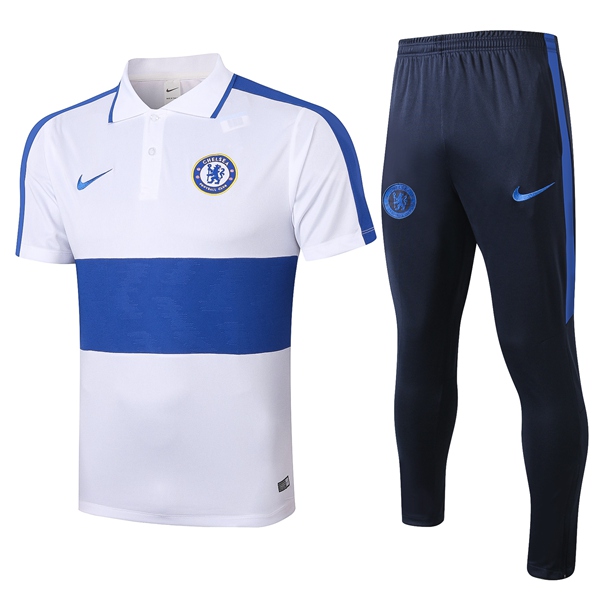 Nuova Kit Maglia Polo FC Chelsea + Pantaloni Bianca Blu 2020/2021