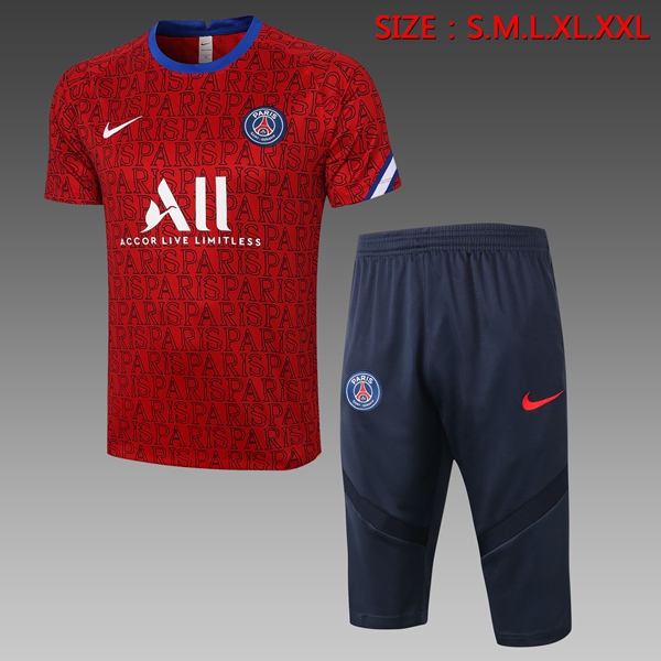 Nuova Kit Maglia Allenamento Paris PSG + Pantaloni 3/4 Rosso 2020/2021